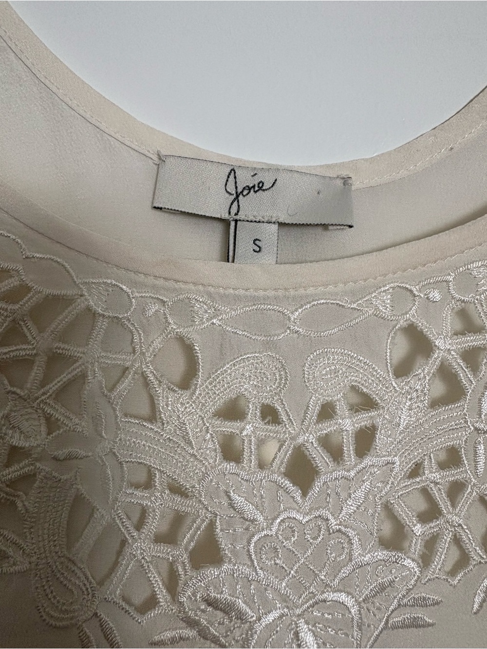 Joie Silk Cream Embroidered Cutwork Sleeveless Top - Picture 3 of 12